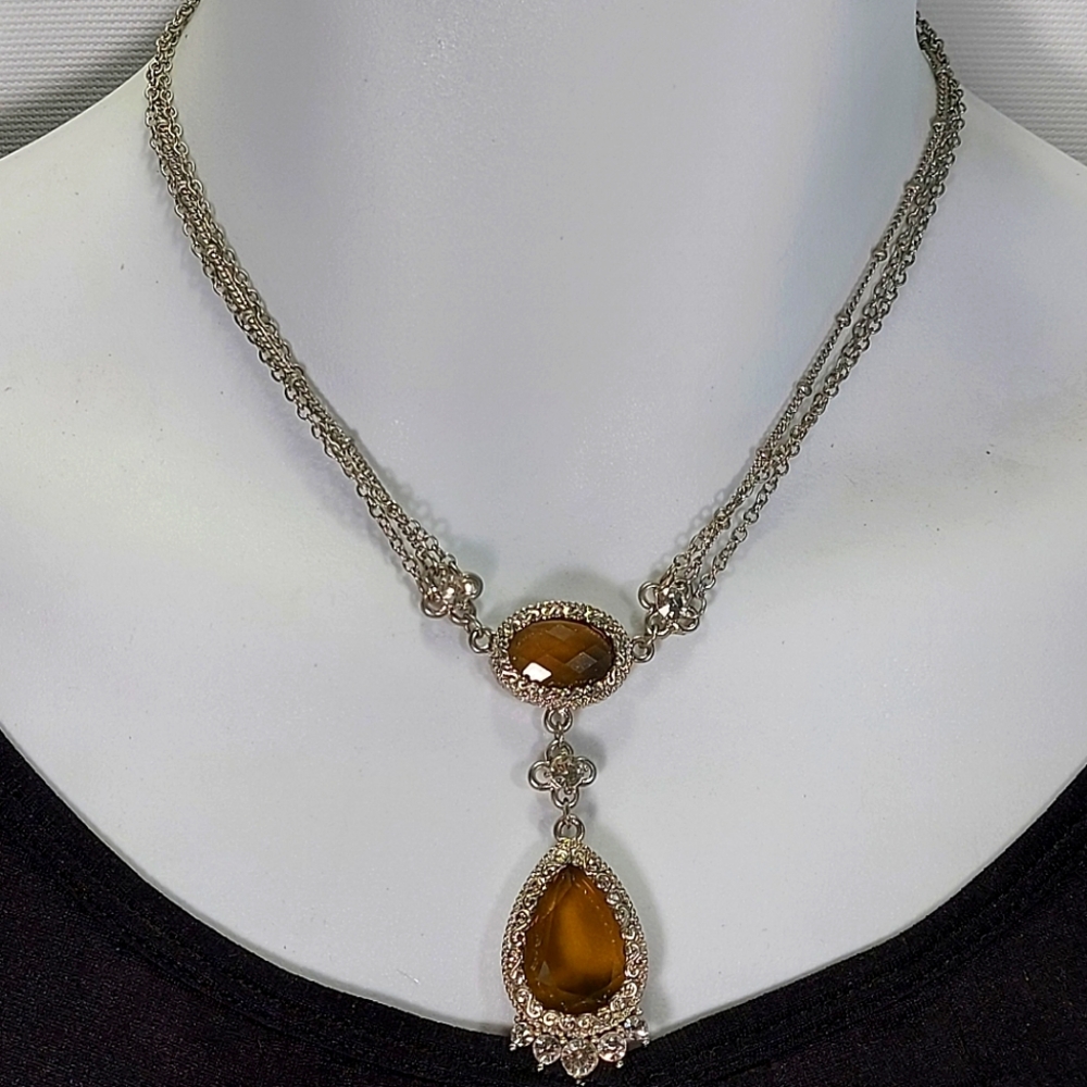 Bijoux Terner Articulated Pendant Topaz Tone Statement Necklace Earrings Set